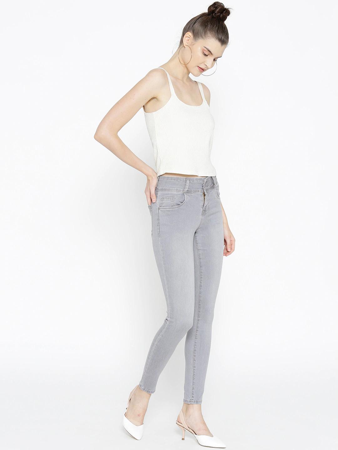 Women Grey High-Rise Skinny Capri
