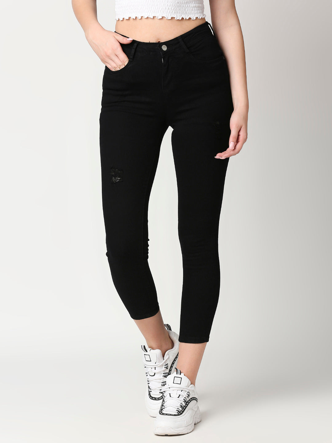 Women Black Mid-Rise Skinny Crop Jeans