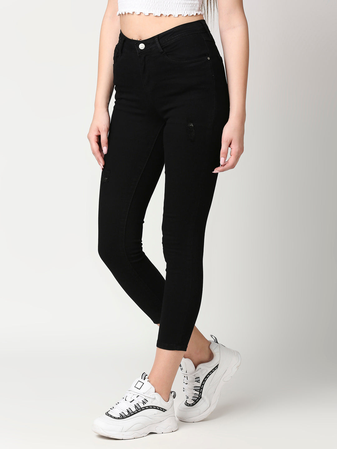 Women Black Mid-Rise Skinny Crop Jeans