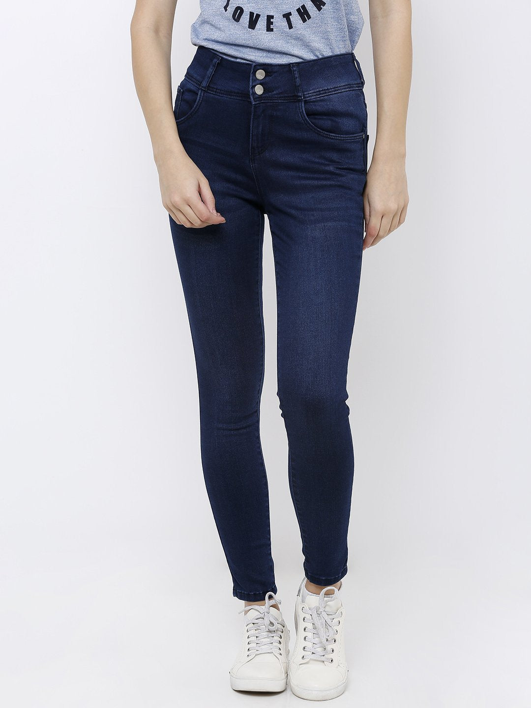 Women Dark Blue High-Rise Skinny Jeans