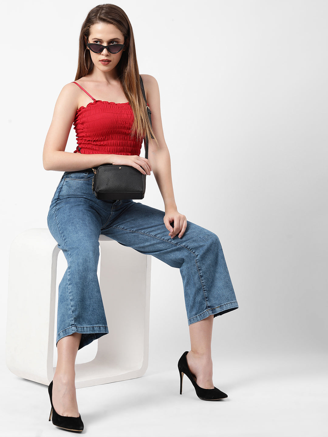Women Blue High-Rise Wide Leg Jeans
