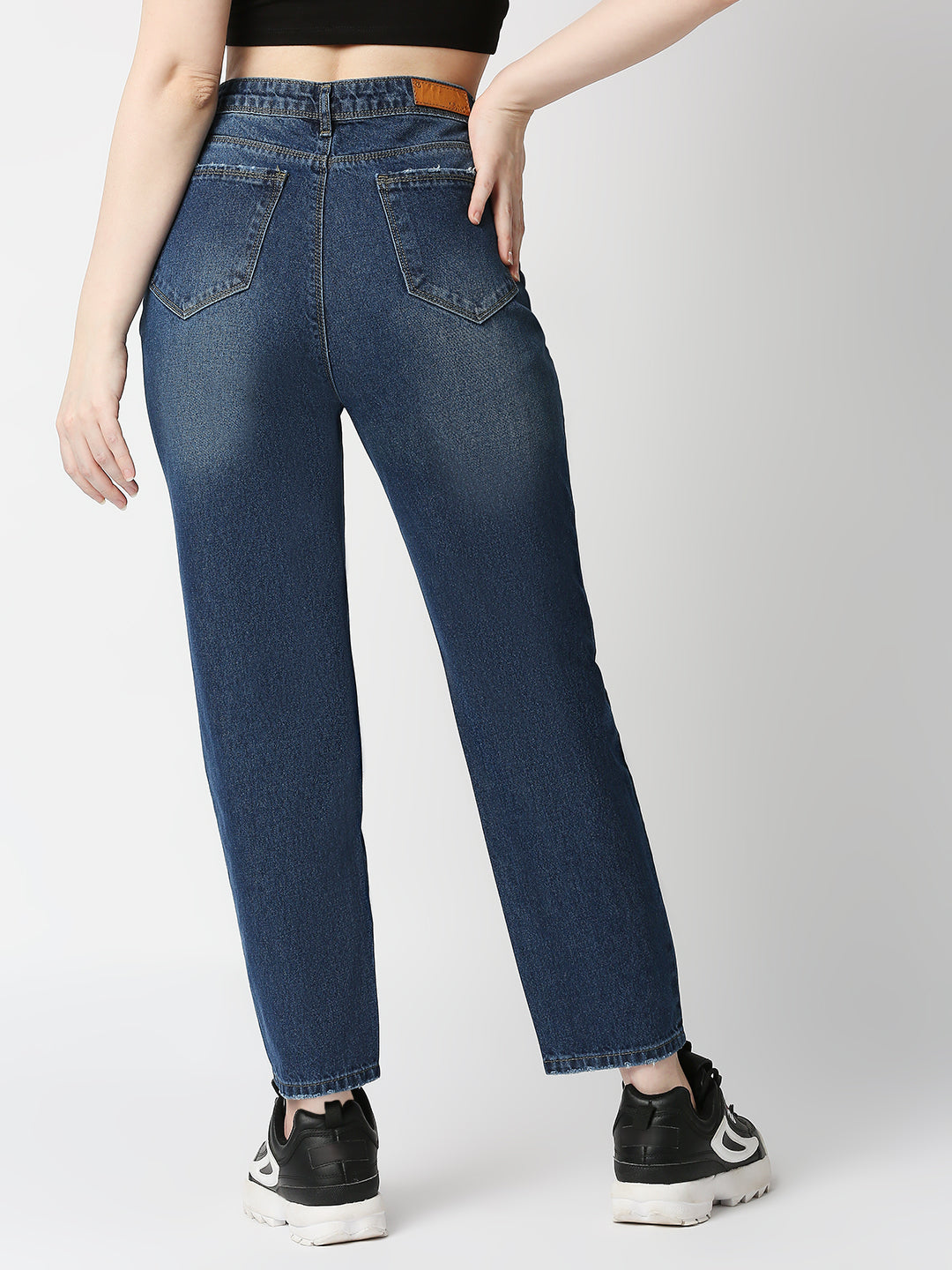 Women Dark Blue High-Rise Mom Fit Jeans