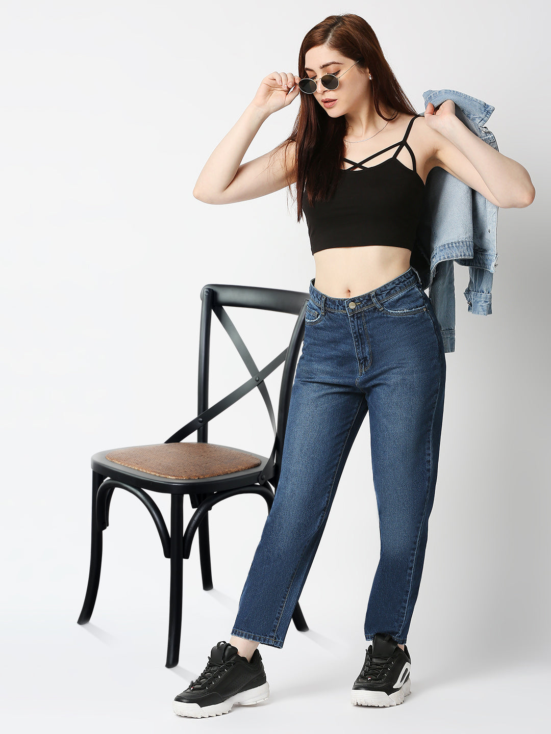 Women Dark Blue High-Rise Mom Fit Jeans