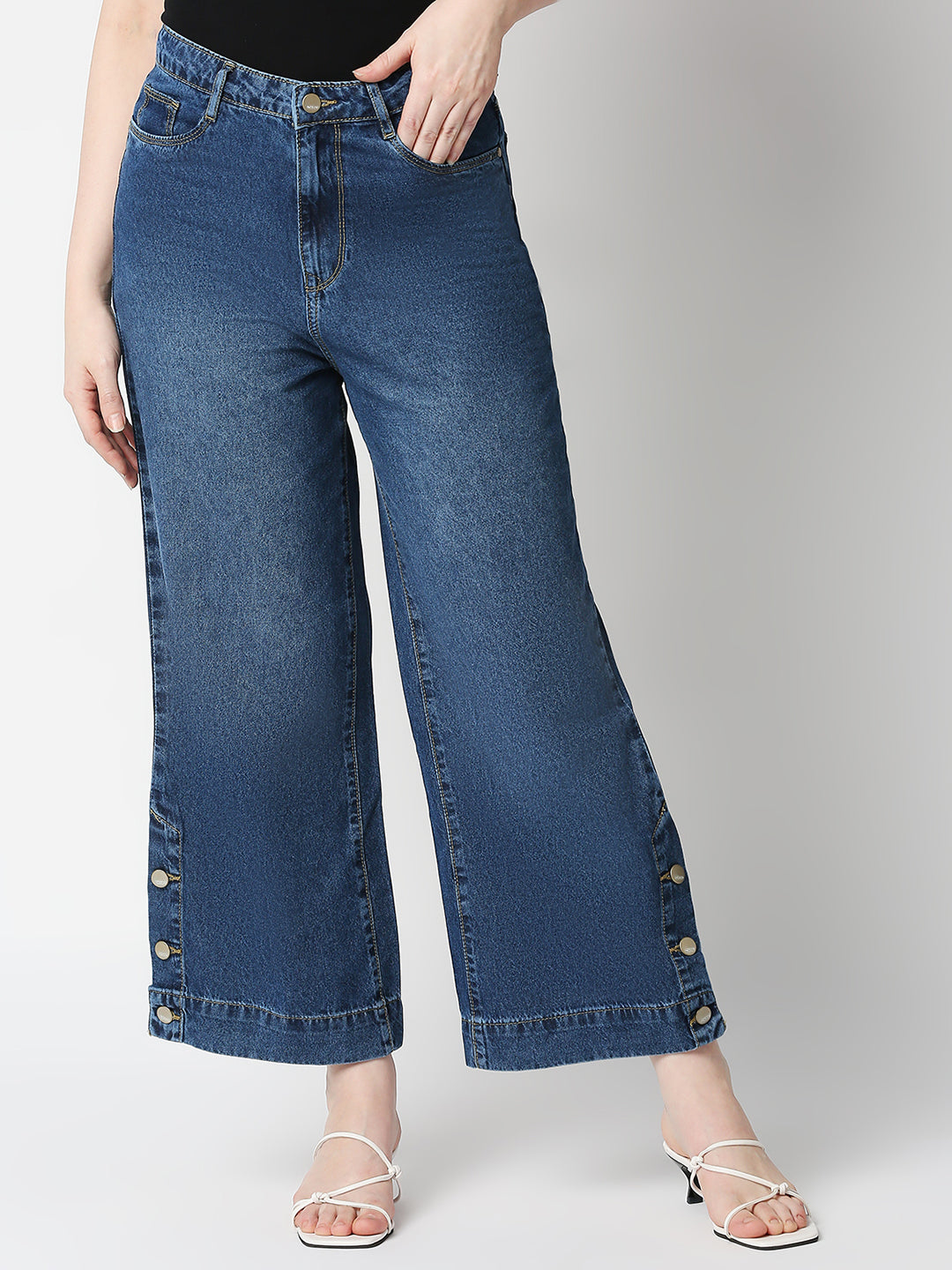 Women Blue High-Rise Wide Leg Jeans
