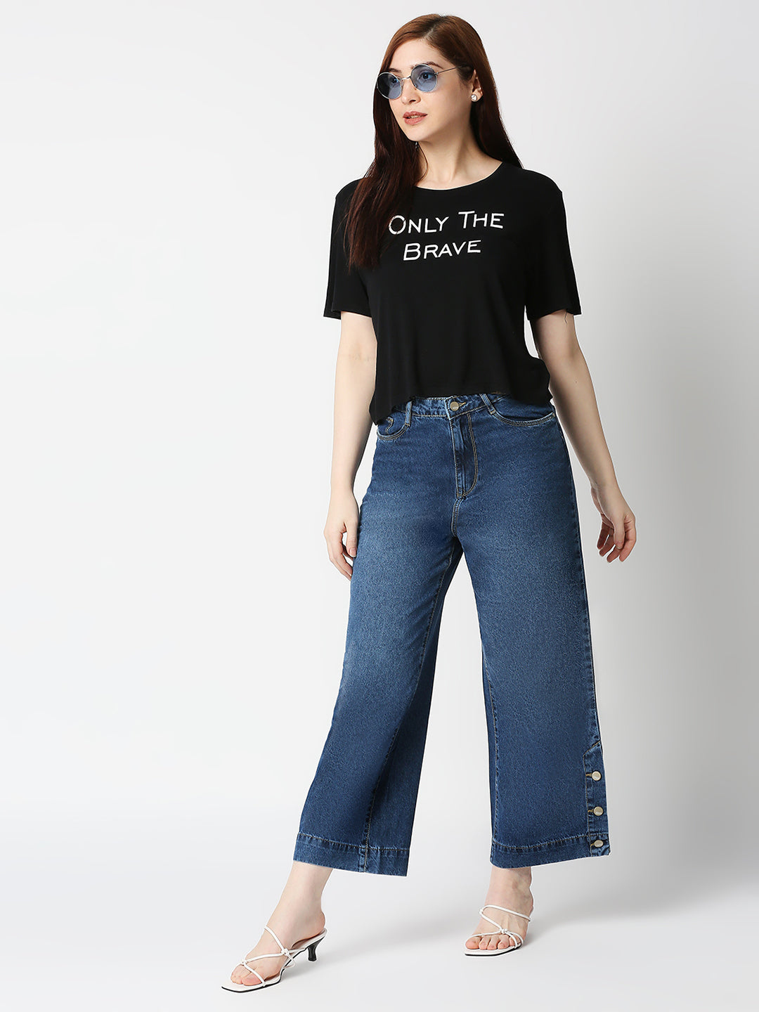 Women Blue High-Rise Wide Leg Jeans