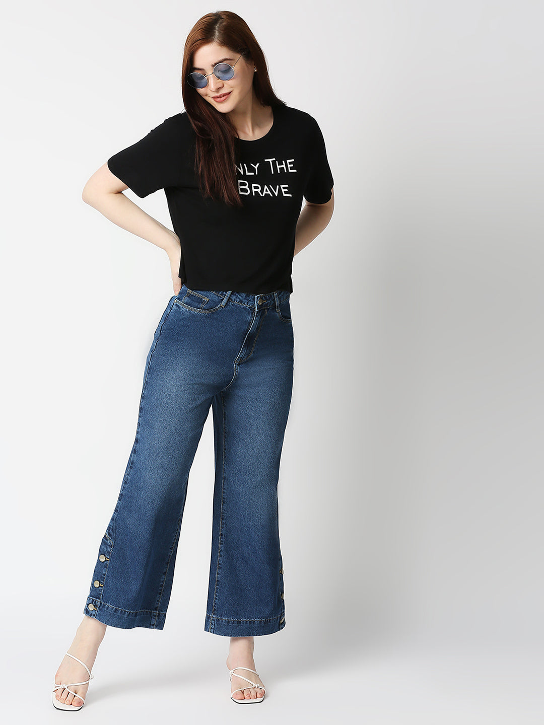 Women Blue High-Rise Wide Leg Jeans