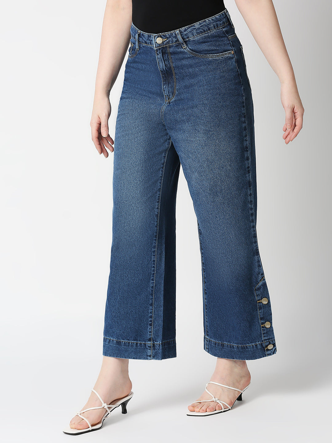 Women Blue High-Rise Wide Leg Jeans