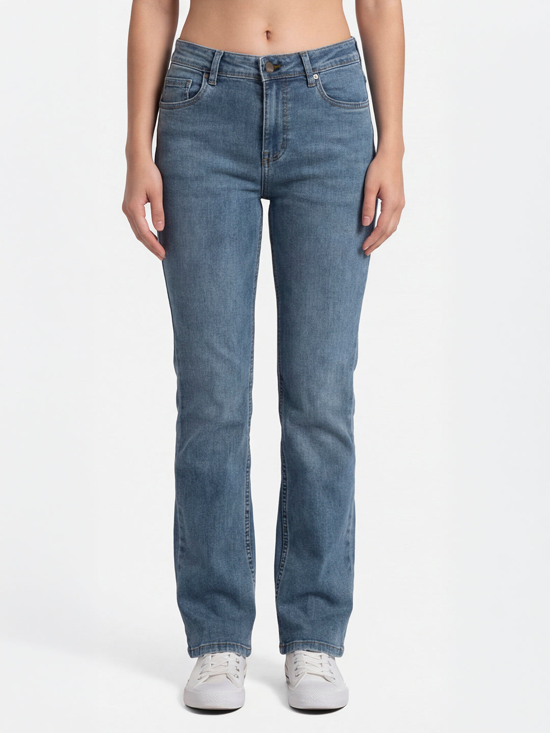 Women Light Blue High-Rise Mini Flare Jeans