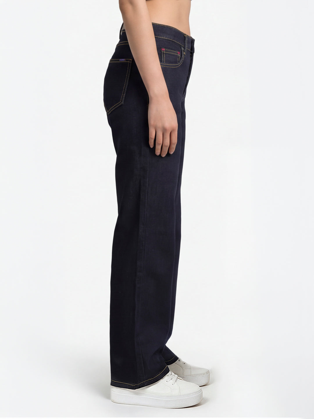 Women Dark Blue High-Rise Super Wide Leg Jeans