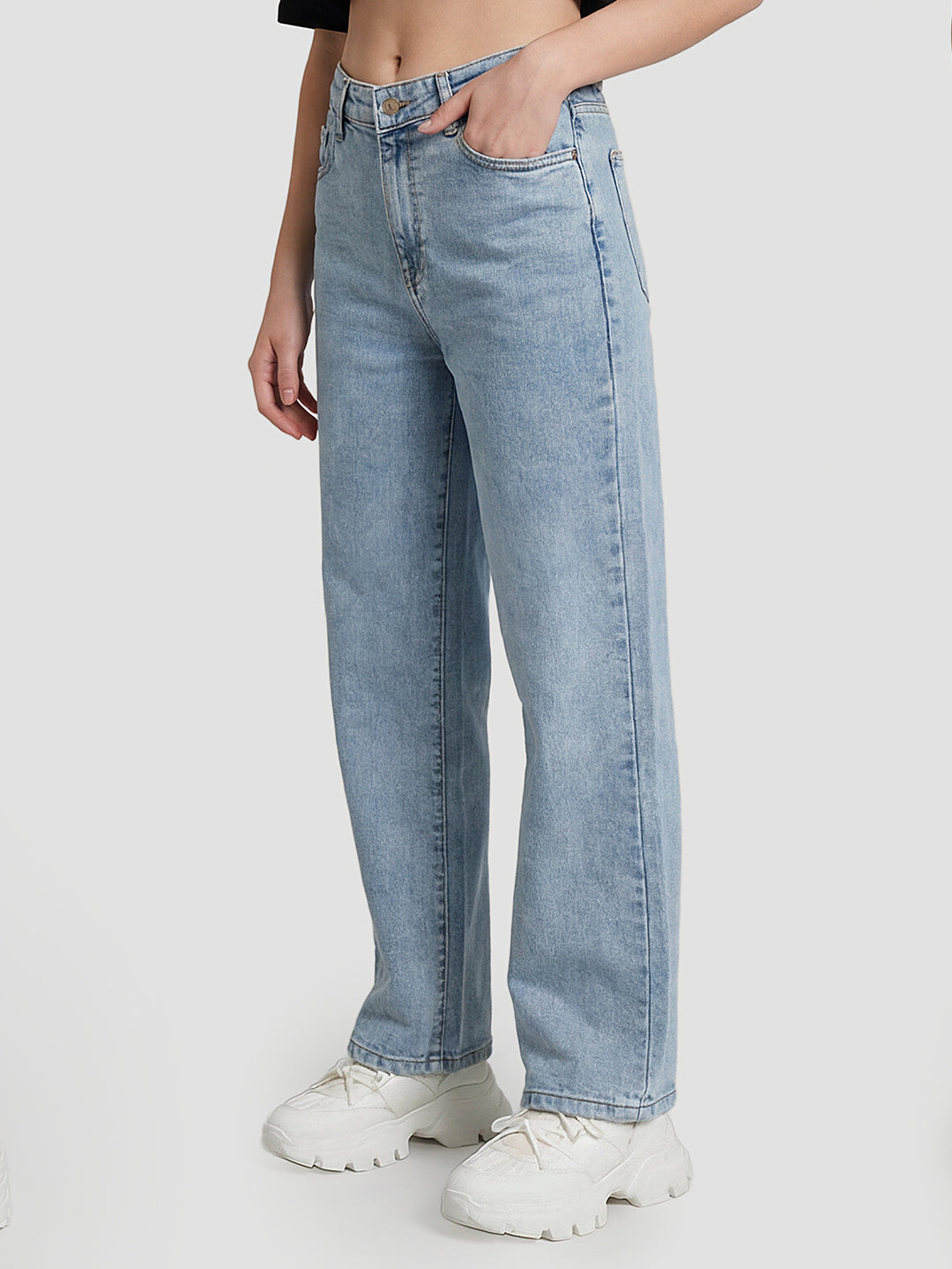 Women Light Blue High-Rise Baggy Jeans