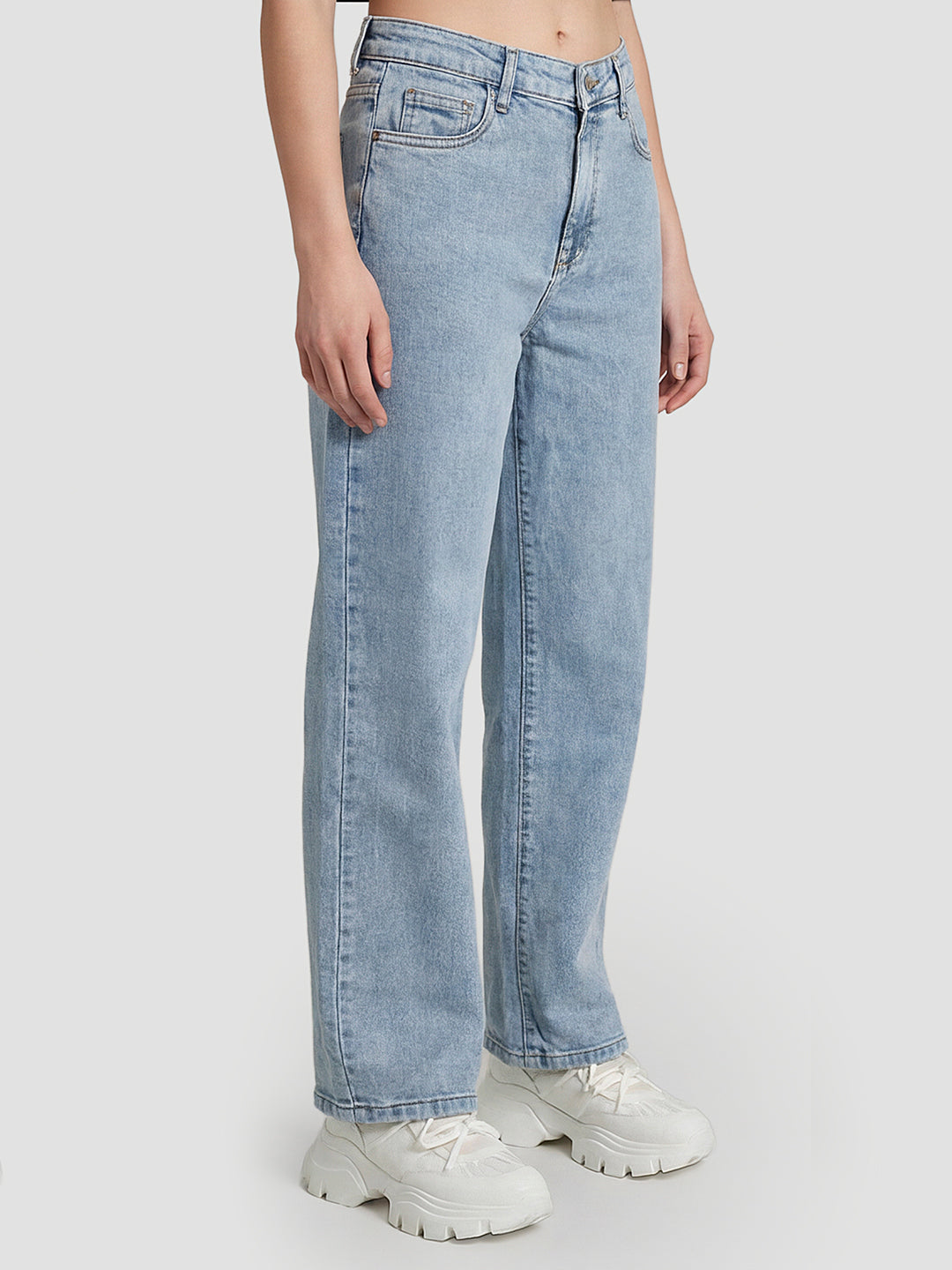 Women Light Blue High-Rise Baggy Jeans