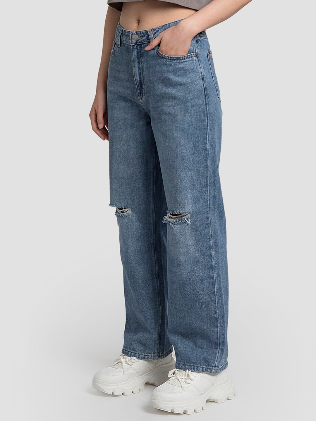 Women Blue High-Rise Wide Leg Jeans