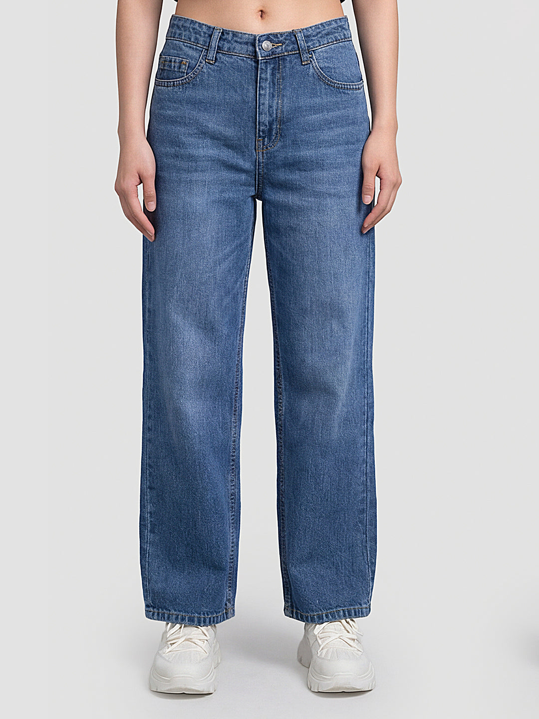 Women Blue High-Rise Crop Wide Leg Jeans
