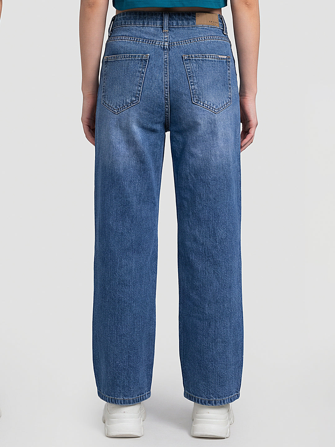 Women Blue High-Rise Crop Wide Leg Jeans