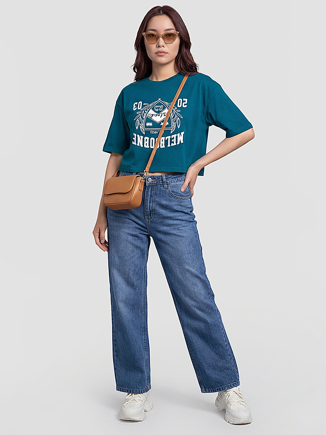 Women Blue High-Rise Crop Wide Leg Jeans