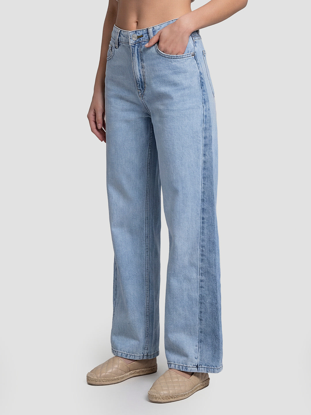 Women Light Blue High-Rise Super Wide Leg Jeans