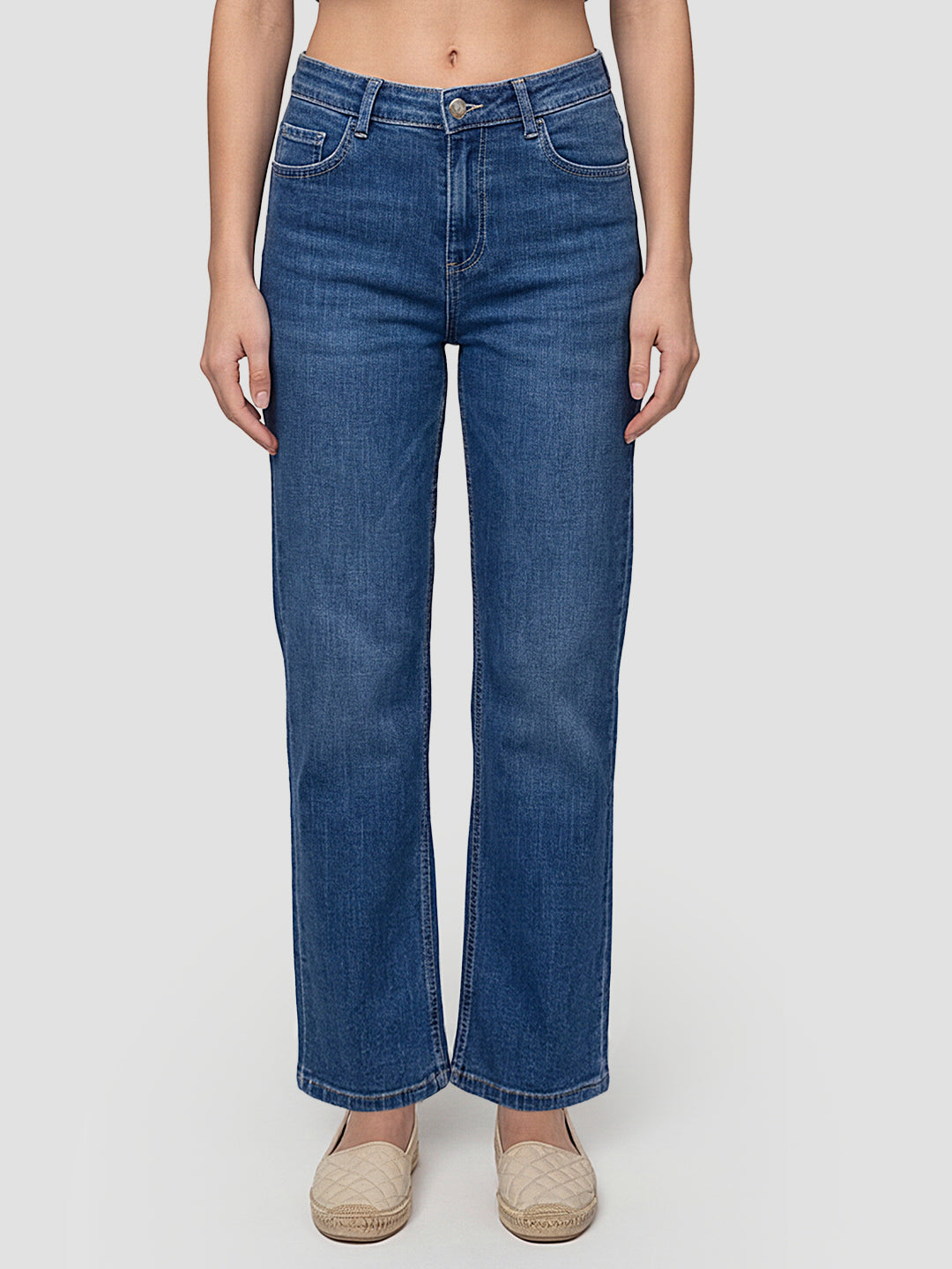 Women Dark Blue High-Rise Wide Leg Jeans