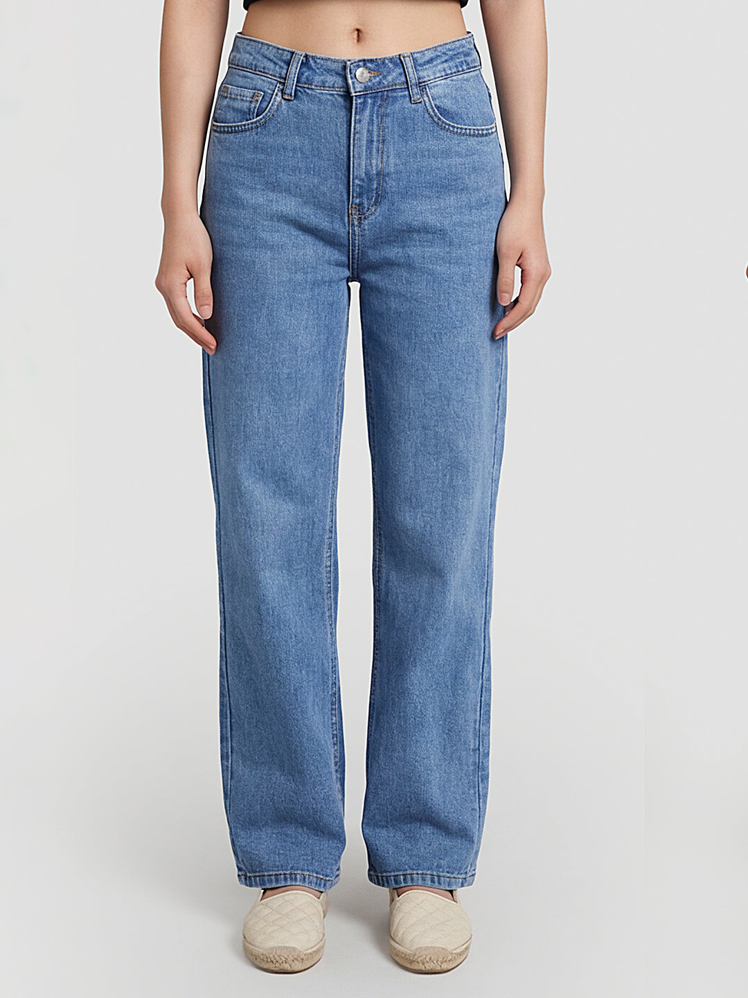 Women Light Blue High-Rise Wide Leg Jeans