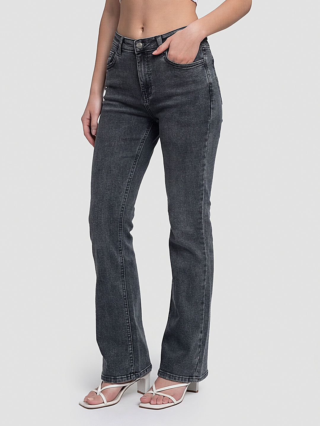 Women Slate Blue High-Rise Flare Jeans