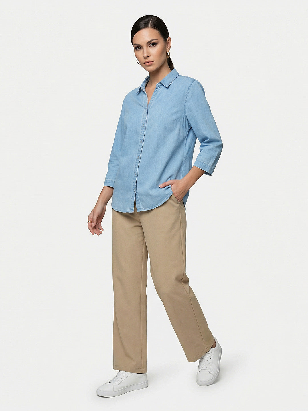Women Beige Straight Korean Pants