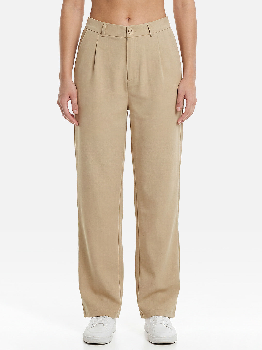 Women Beige Straight Korean Pants