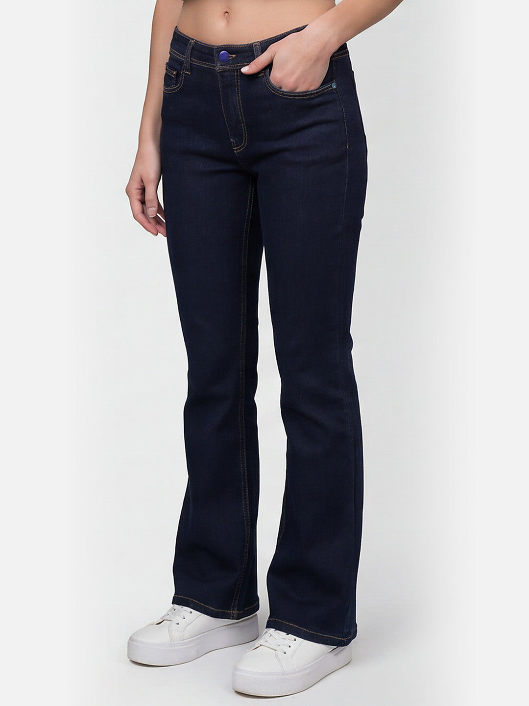 Women Dark Blue High-Rise Flare Jeans