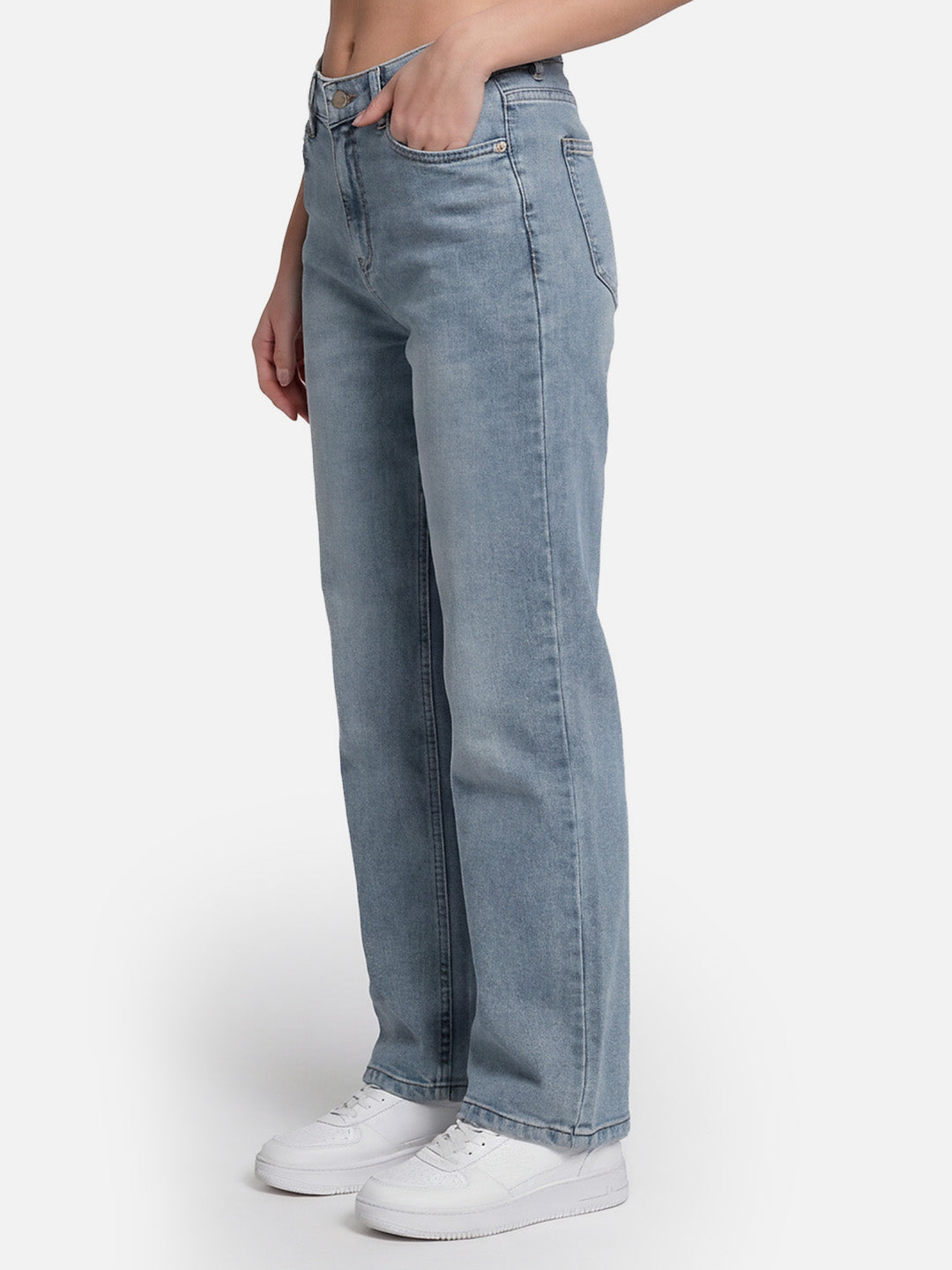 Women Light Blue High-Rise Straight Jeans