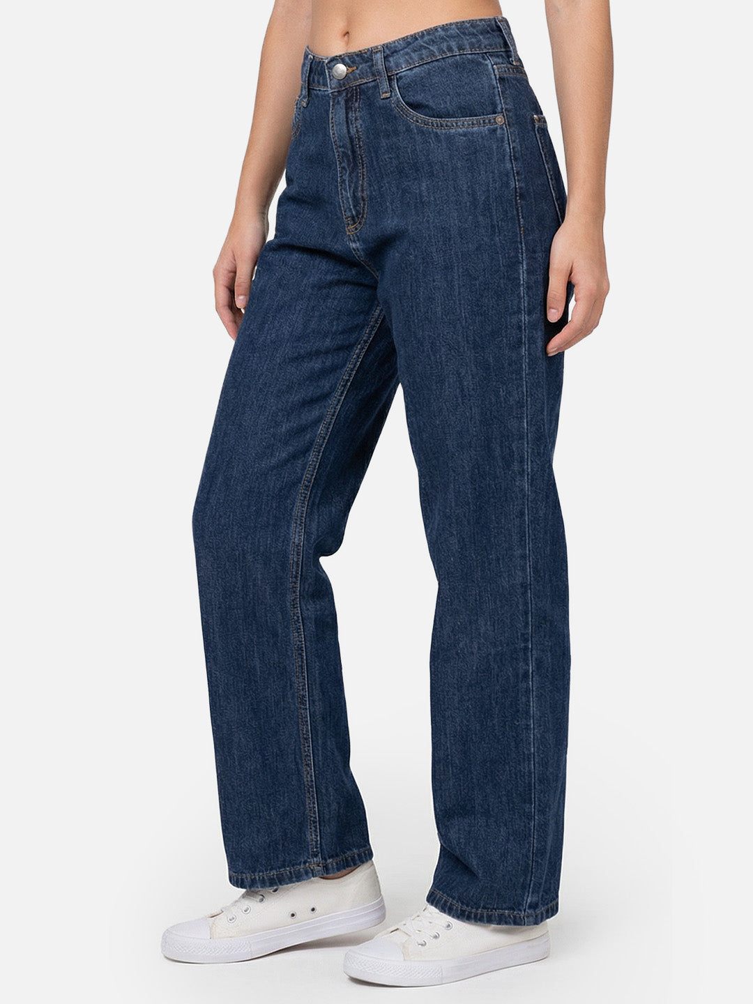 Women Dark Blue High-Rise Wide Leg Jeans
