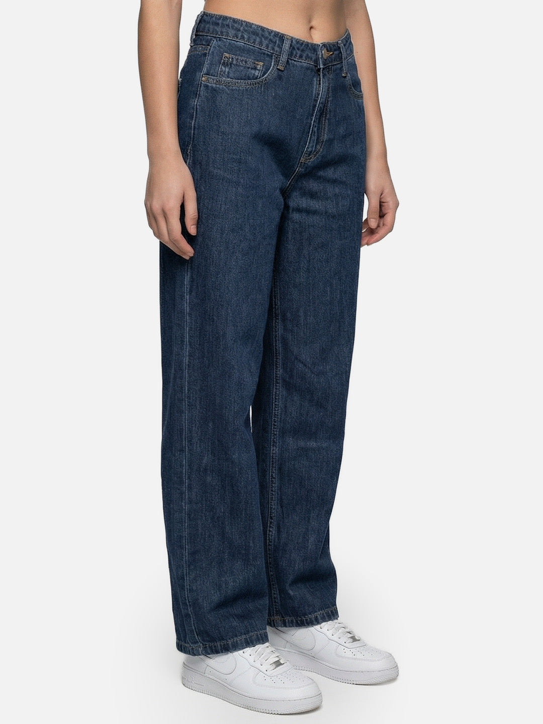 Women Dark Blue High-Rise Wide Leg Jeans