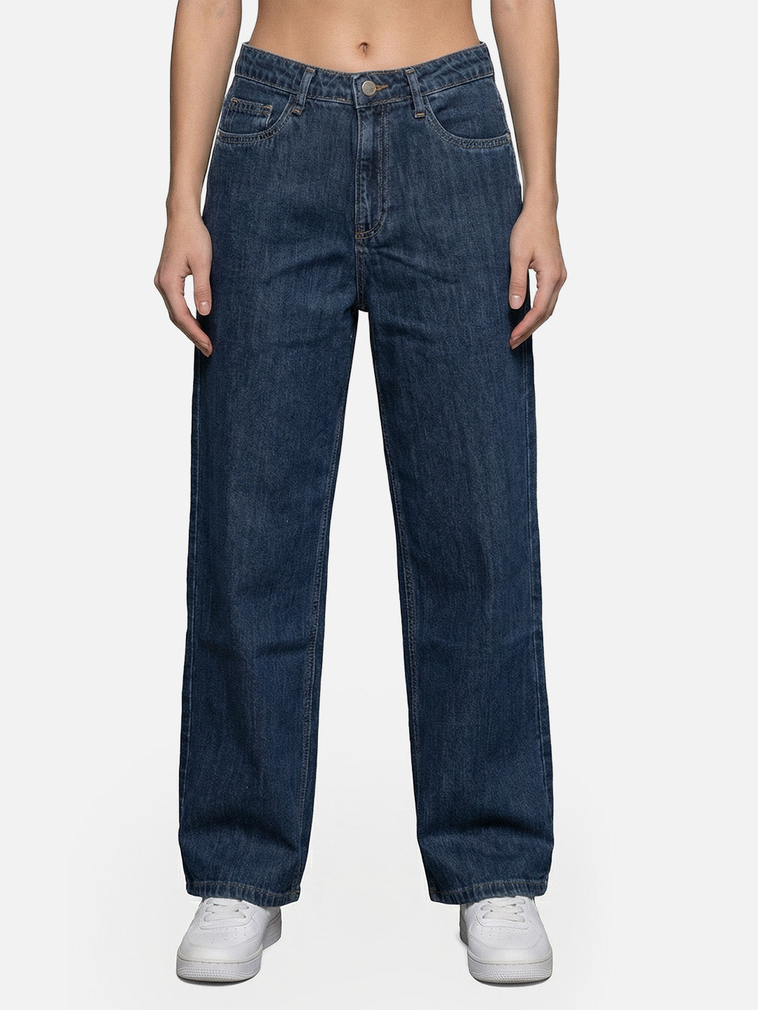 Women Dark Blue High-Rise Wide Leg Jeans