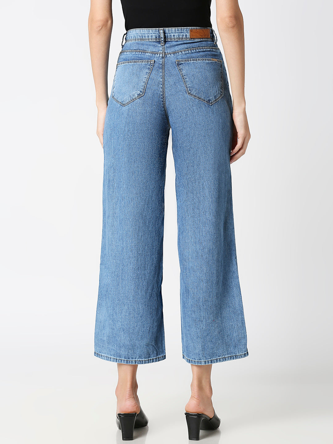 Women Light Blue High-Rise Wide Leg Jeans