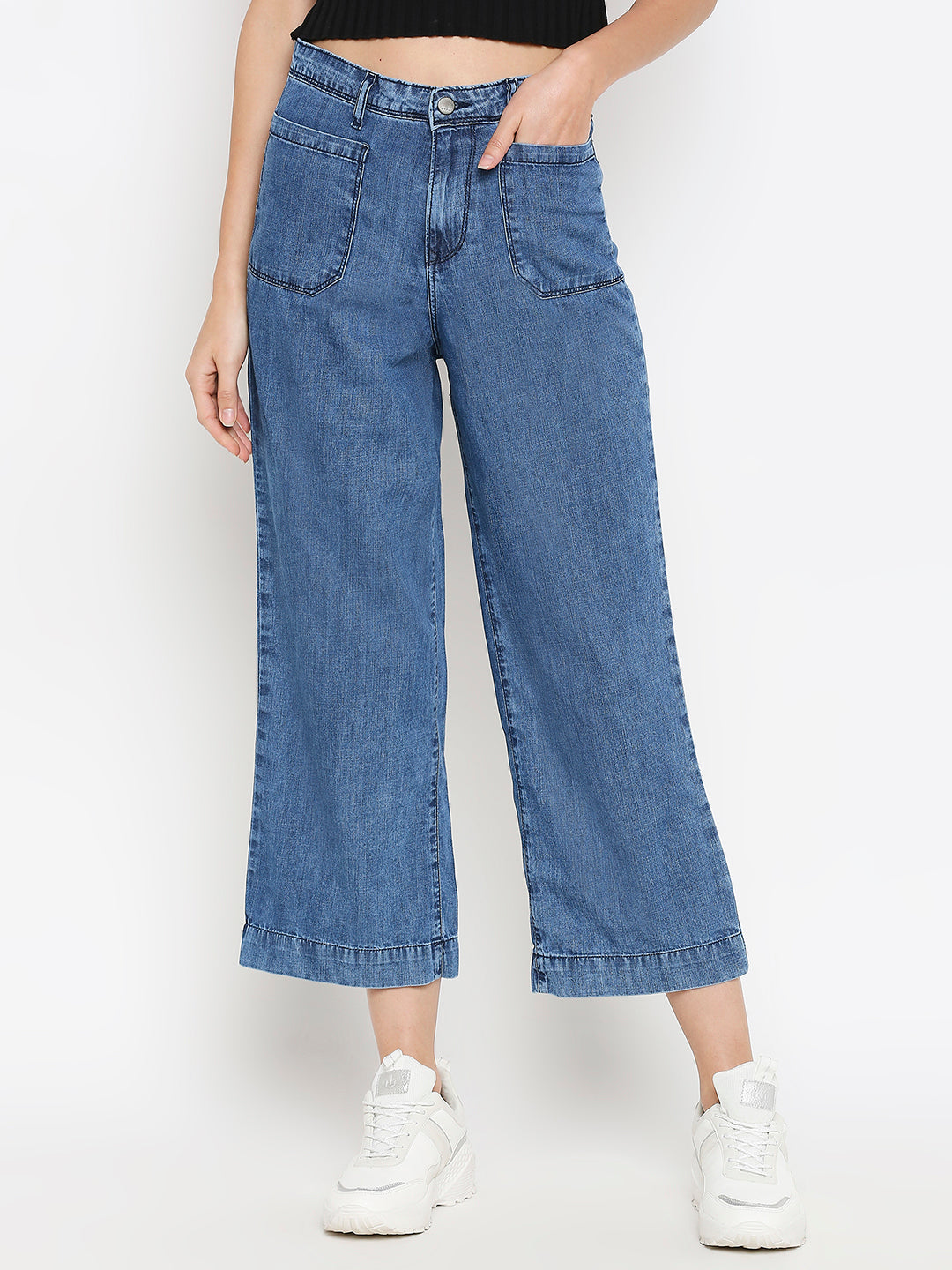 Women Blue High-Rise Wide Leg Jeans