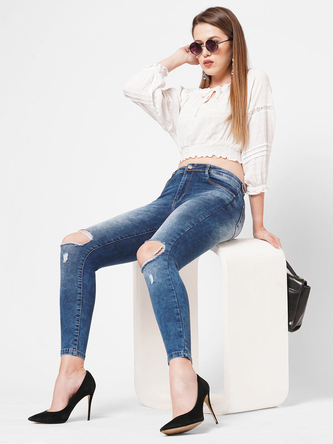 Women Blue High-Rise Skinny Jeans