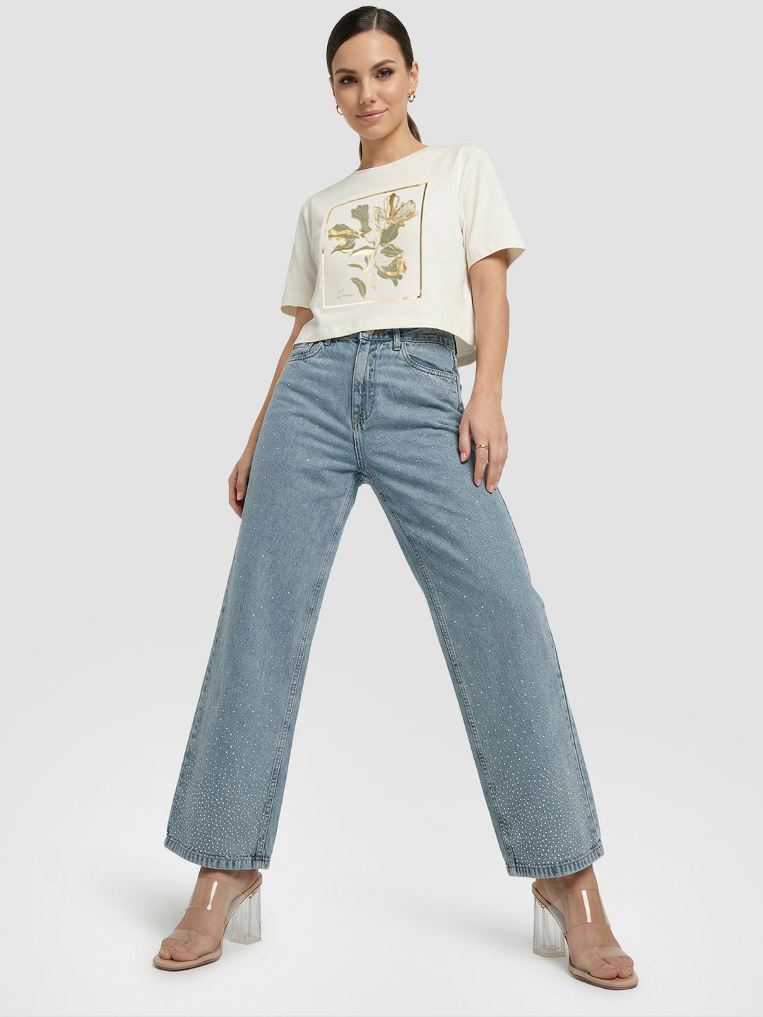 Women Light Blue High-Rise Wide Leg Jeans