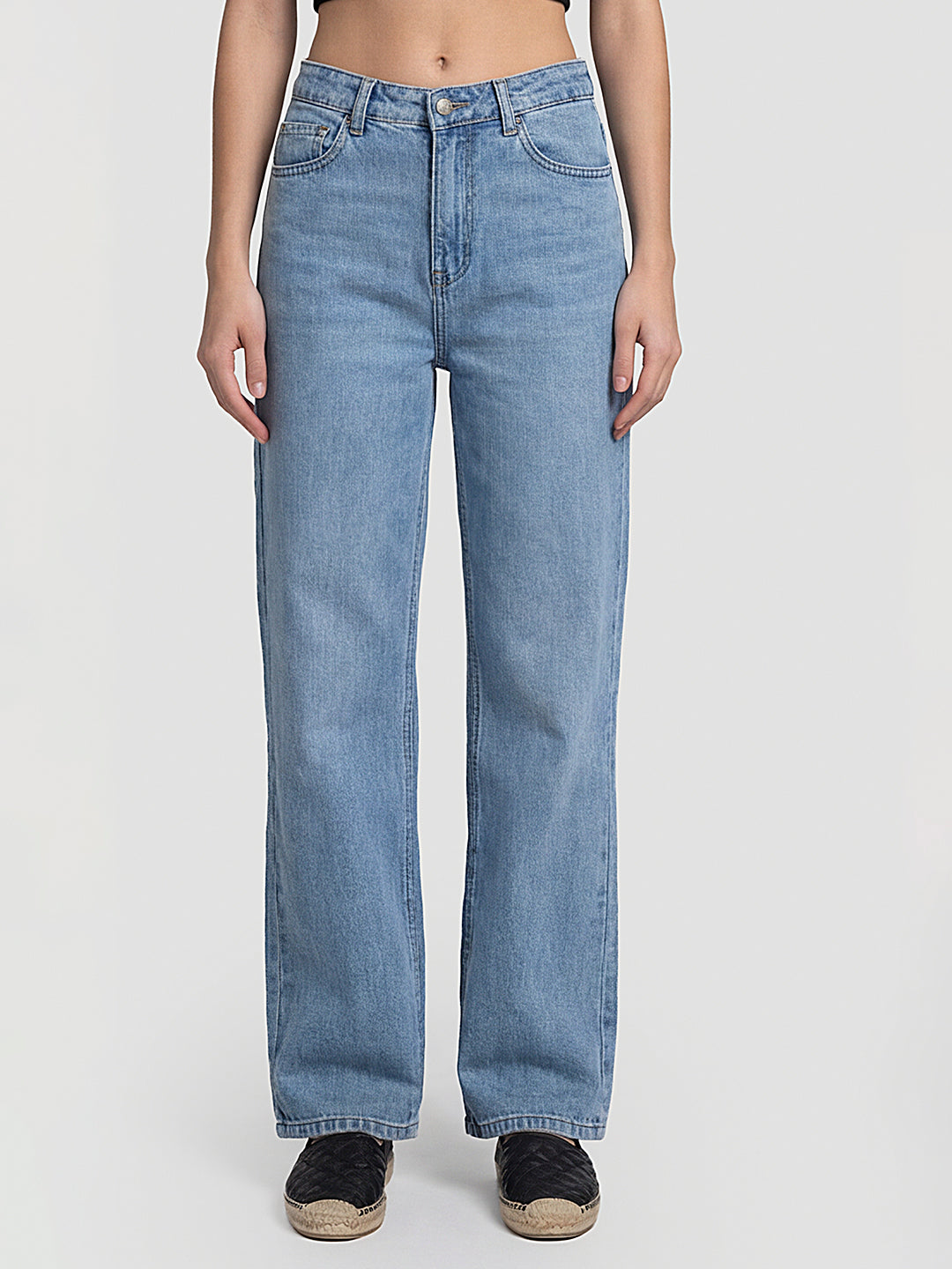 Women Blue High-Rise Super Wide Leg Jeans