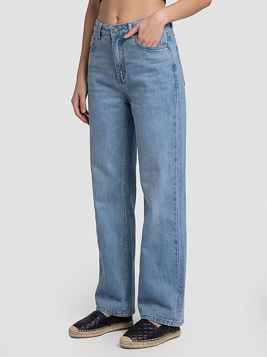 Women Blue High-Rise Super Wide Leg Jeans