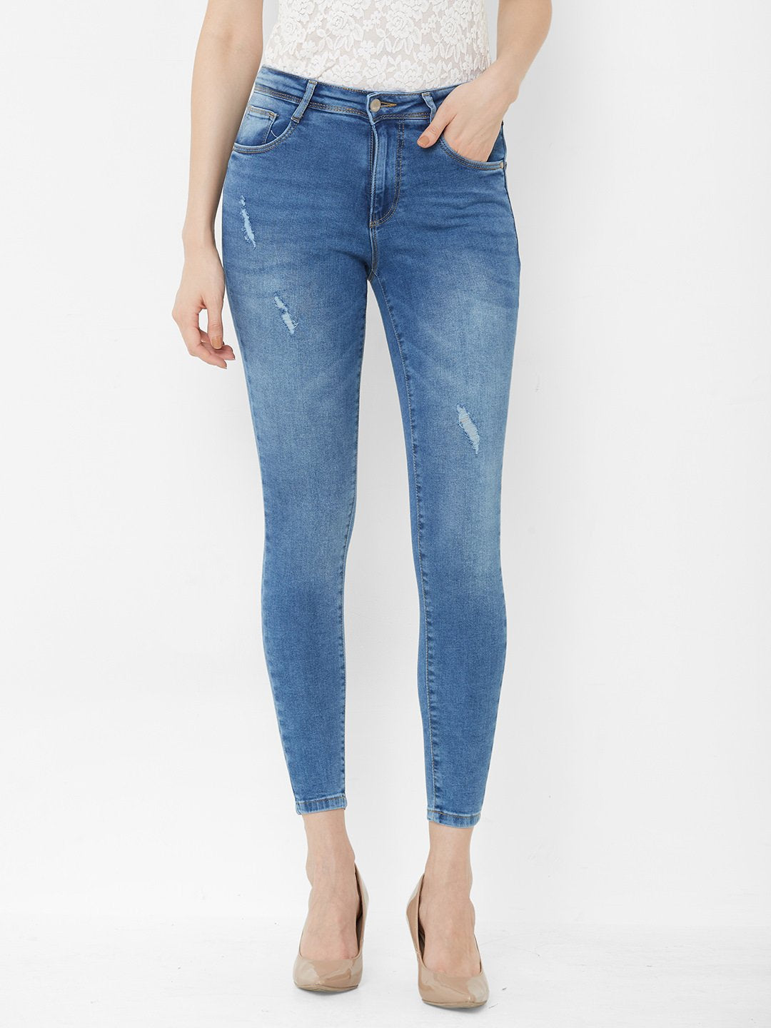 Women Blue High-Rise Crop Length Skinny Jeans