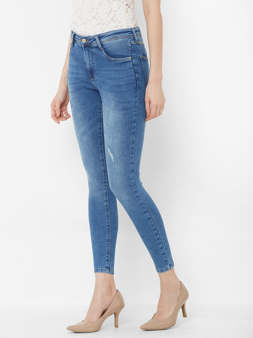 Women Blue High-Rise Crop Length Skinny Jeans