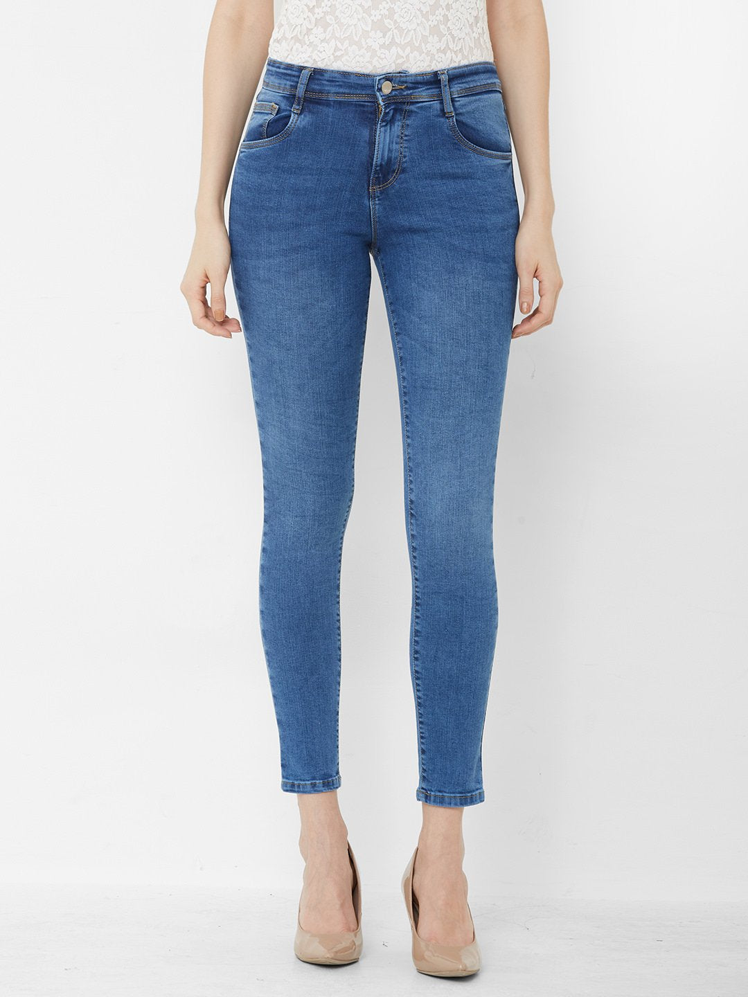 Women Blue High-Rise Crop Length Skinny Jeans