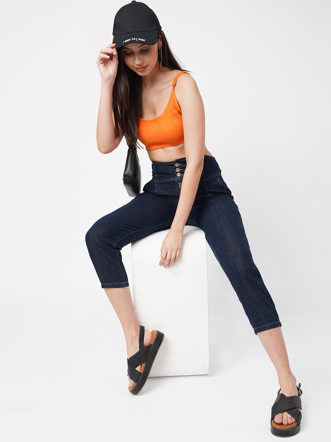 Women Dark Blue High-Rise Baggy Jeans