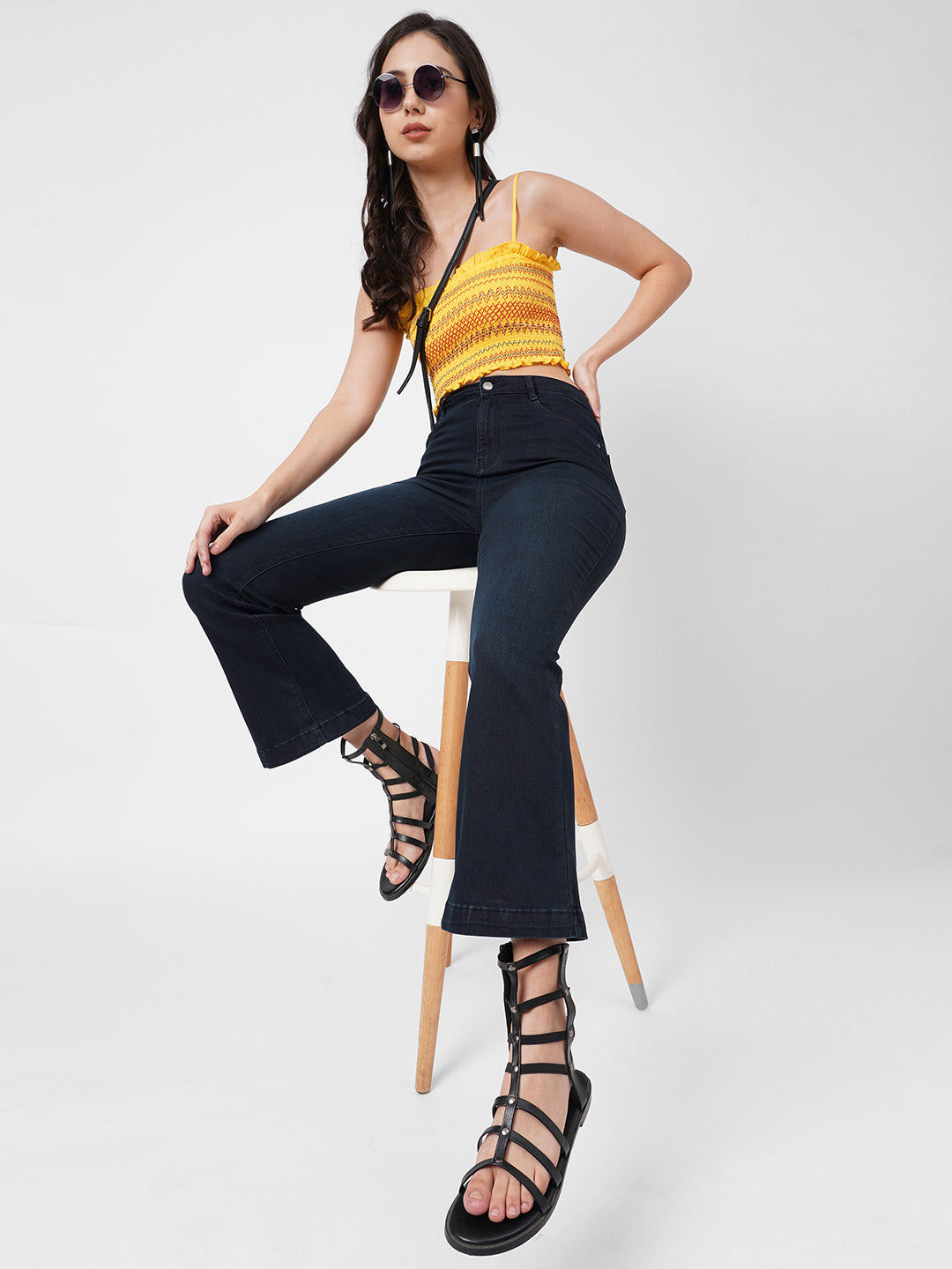 Women Navy High-Rise Flare Jeans