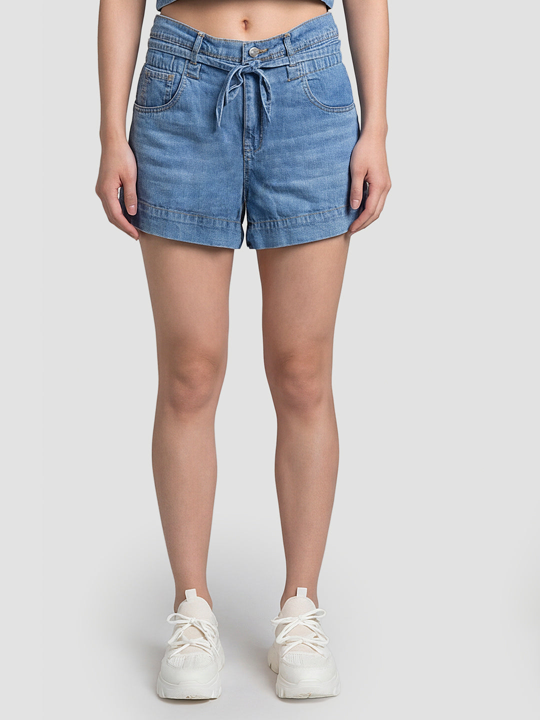 Women Blue Mid-Rise Shorts