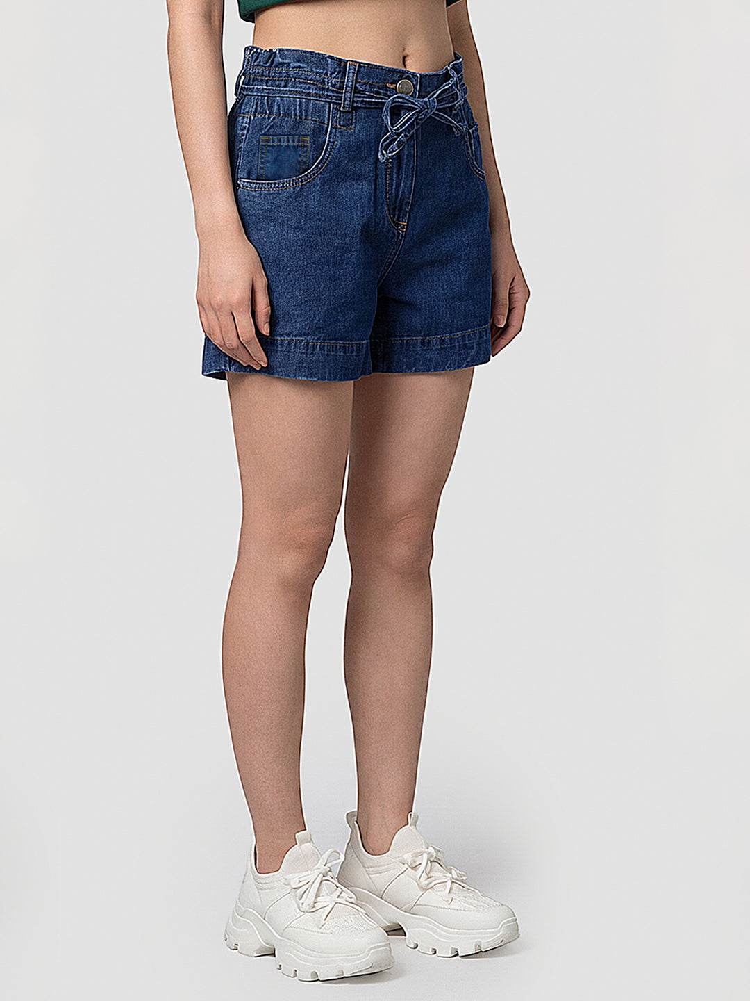 Women Blue Mid-Rise Shorts