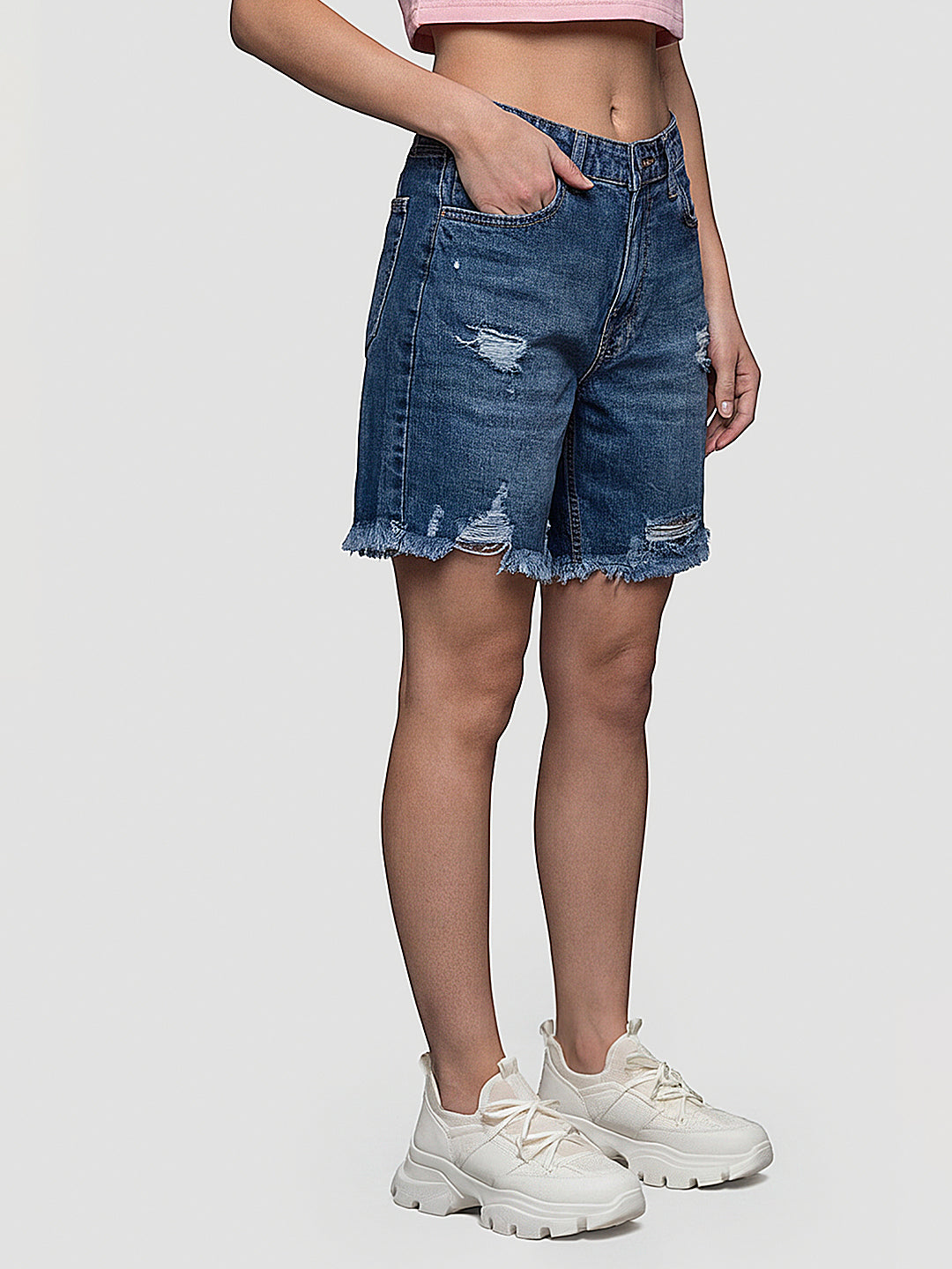 Women Blue High-Rise Shorts