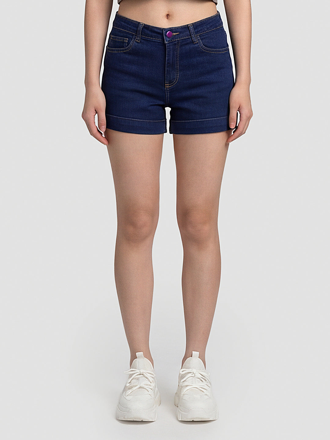 Women Blue High-Rise Shorts