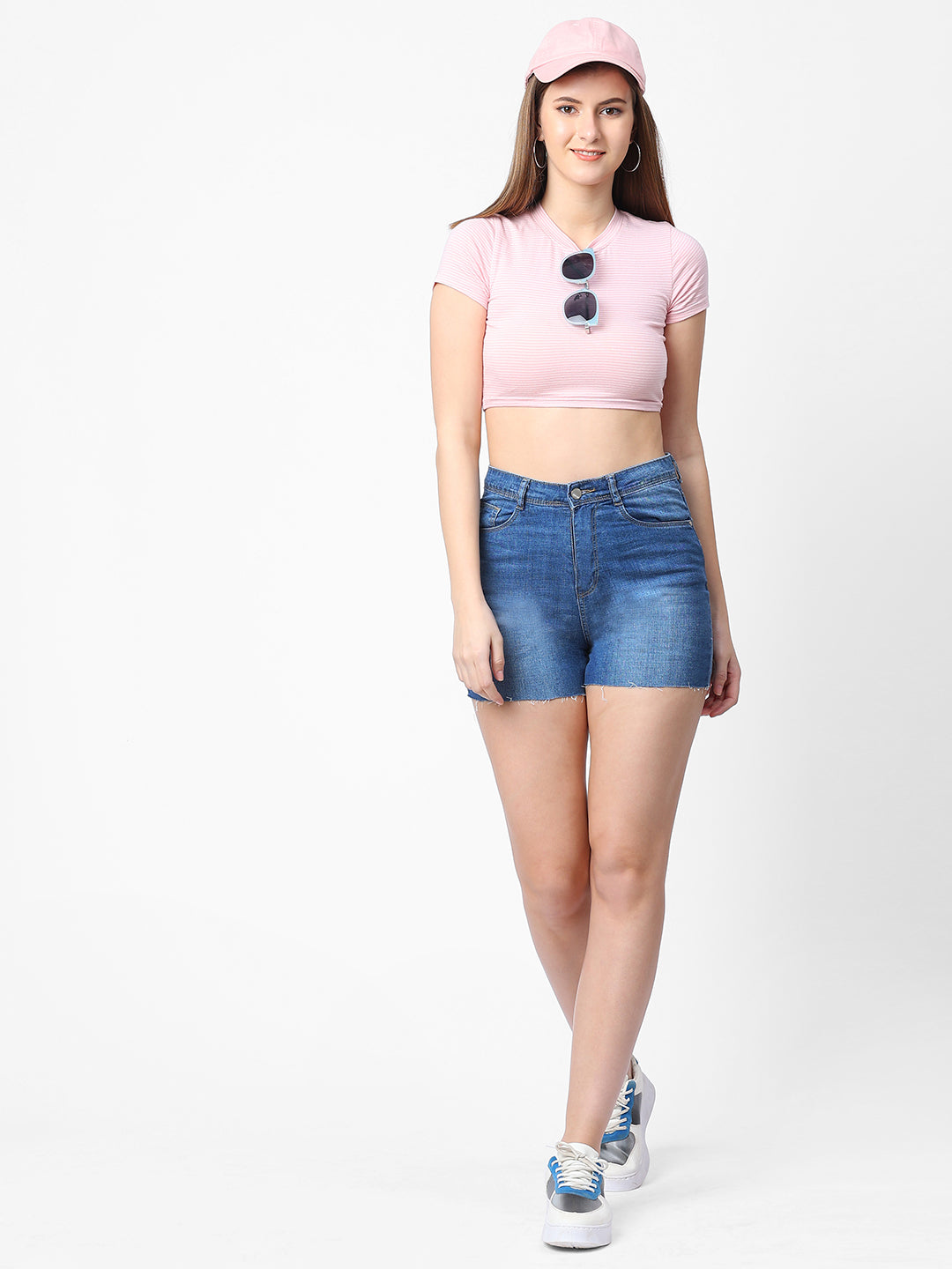 Women Blue High-Rise Shorts