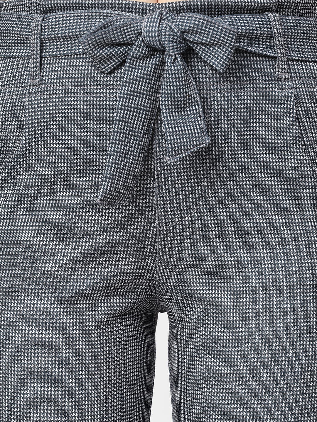 Women Black & Grey High-Rise Paper Bag Pants