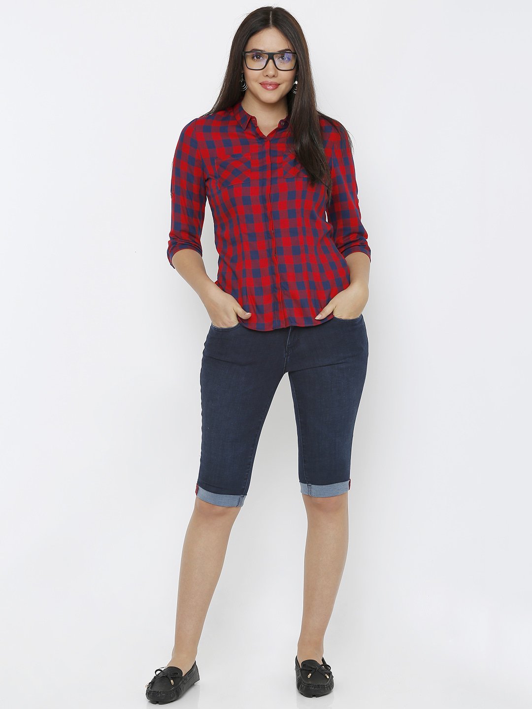 Women Dark Blue High-Rise Pedal Pusher