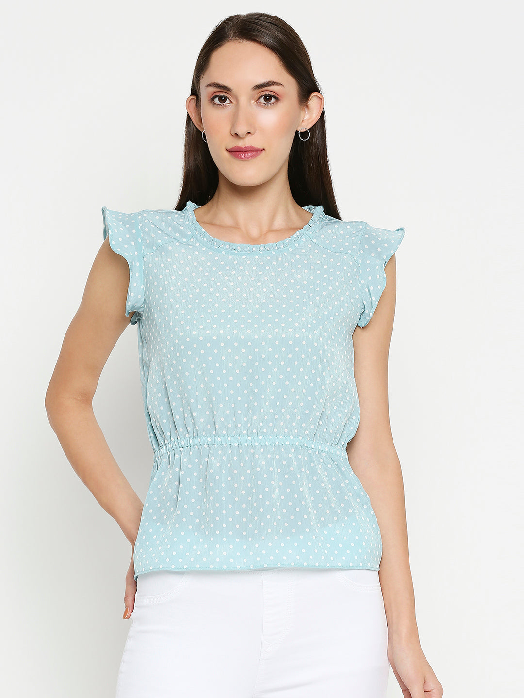 Women Sea Green Polka Dot Top