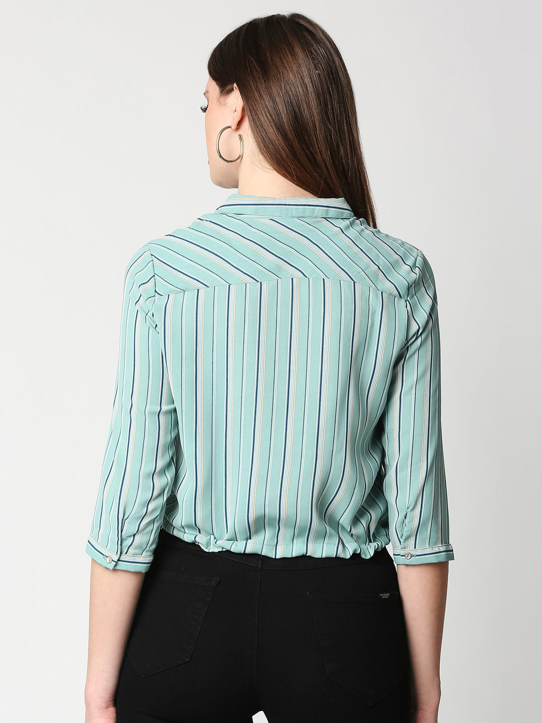 Women Emerald Stripe Crop Shirt